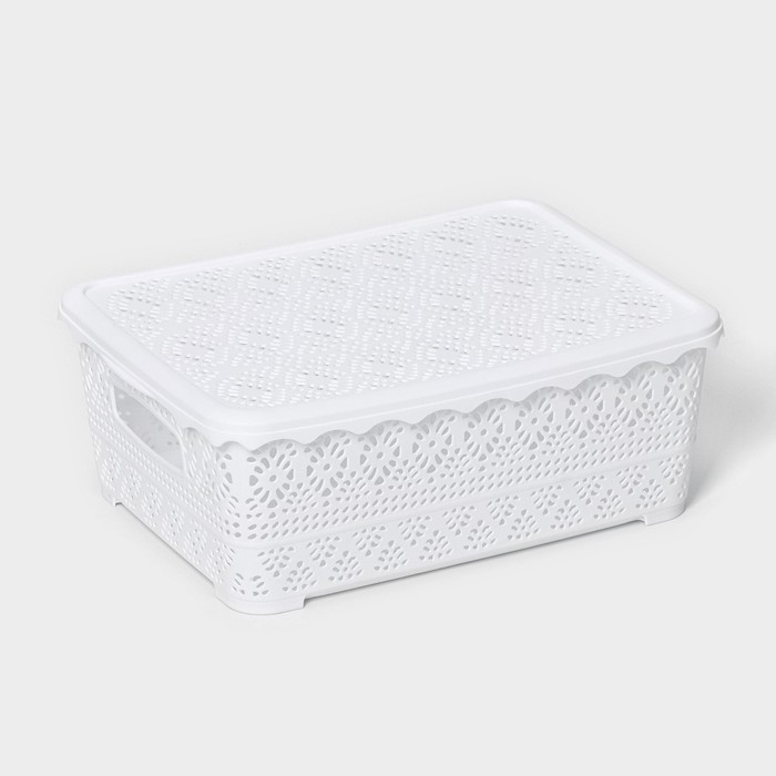 Контейнер для хранения с крышкой «Ажур», пластик, 35×27×12 см, цвет МИКС Контейнер для хранения с крышкой «Ажур», пластик, 35×27×12 см, цвет МИКС