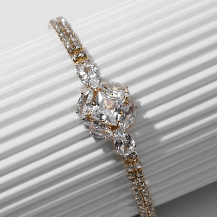 Браслет со стразами «Циркон» изыск, круг, цвет белый в розовом золоте, L=15см Браслет со стразами «Циркон» изыск, круг, цвет белый в розовом золоте, L=15см