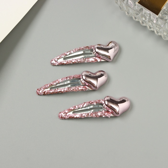 Невидимка для волос  Невидимка для волос "Агата" (набор 3 шт) сердце, 5 см, розовый