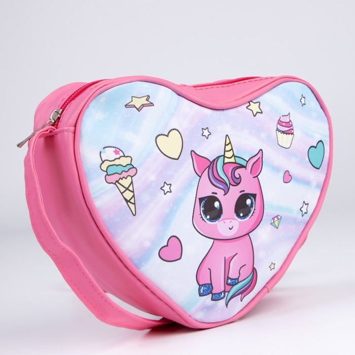 Сумка детская для девочки в форме сердца «Единорог», розовый, 19х17х5 см