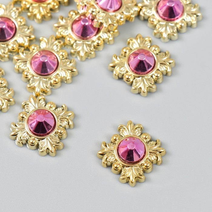 Декор для творчества пластик Декор для творчества пластик "Розовый шип в золотых вензелях" набор 16 шт 2х2 см