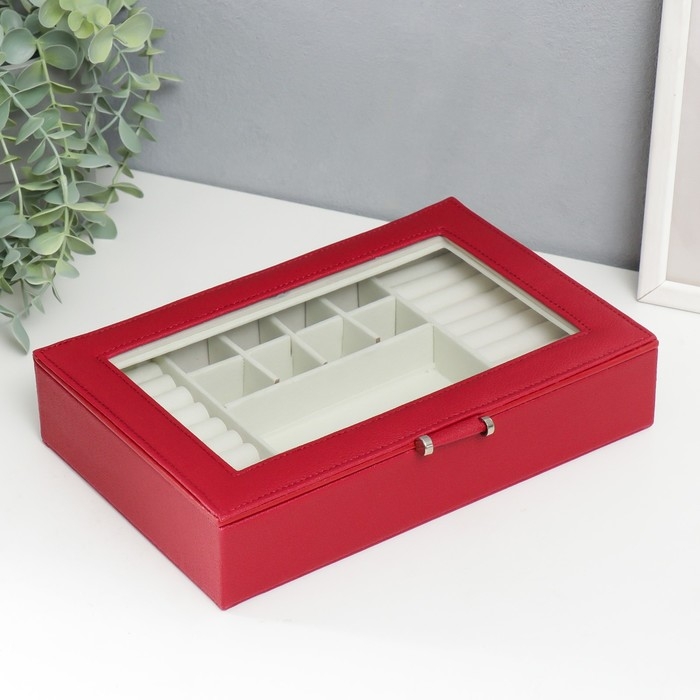 Шкатулка кожзам для украшений  Шкатулка кожзам для украшений "Хэмптонс" красная 5,5х27х18 см