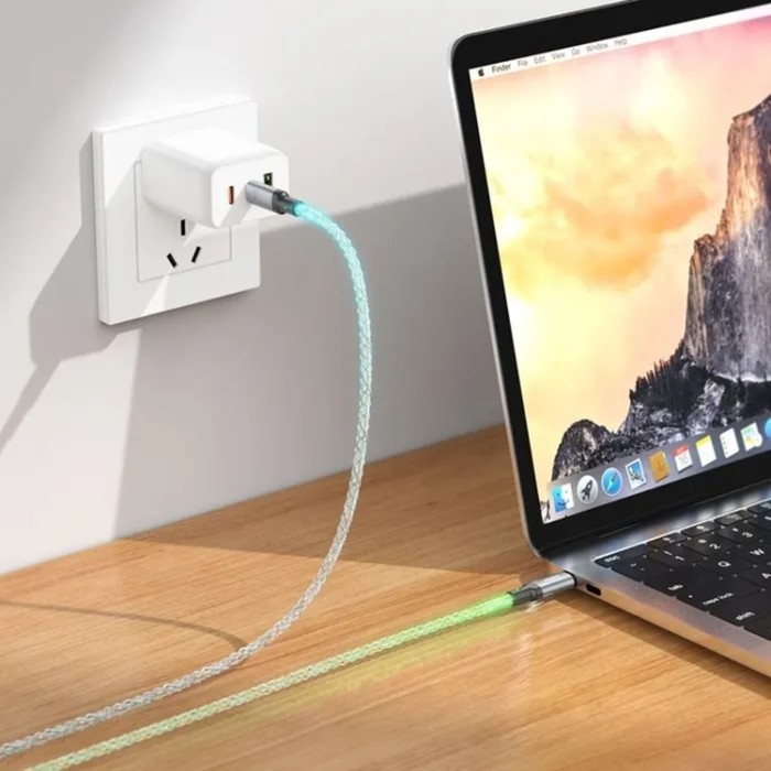 Кабель Hoco U112, Type-C - Type-C, 3 A, 1 м, светящийся, cерый Кабель Hoco U112, Type-C - Type-C, 3 A, 1 м, светящийся, cерый