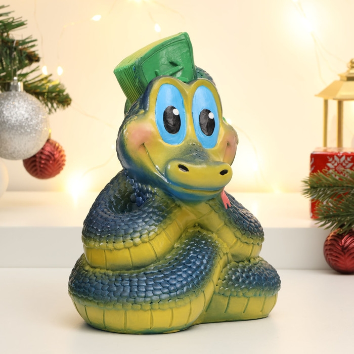 Новый год. Символ 2025. Копилка Новый год. Символ 2025. Копилка "Змея с пачкой денег" синяя, 20см