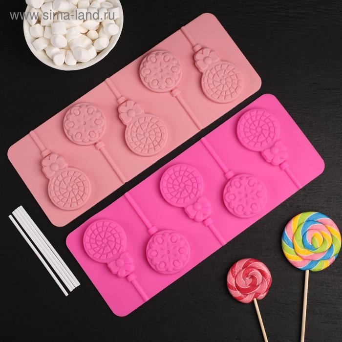 Форма для леденцов Доляна «Улыбка», силикон, 25×9,5 см, 5 ячеек, с палочками, цвет МИКС Форма для леденцов Доляна «Улыбка», силикон, 25×9,5 см, 5 ячеек, с палочками, цвет МИКС