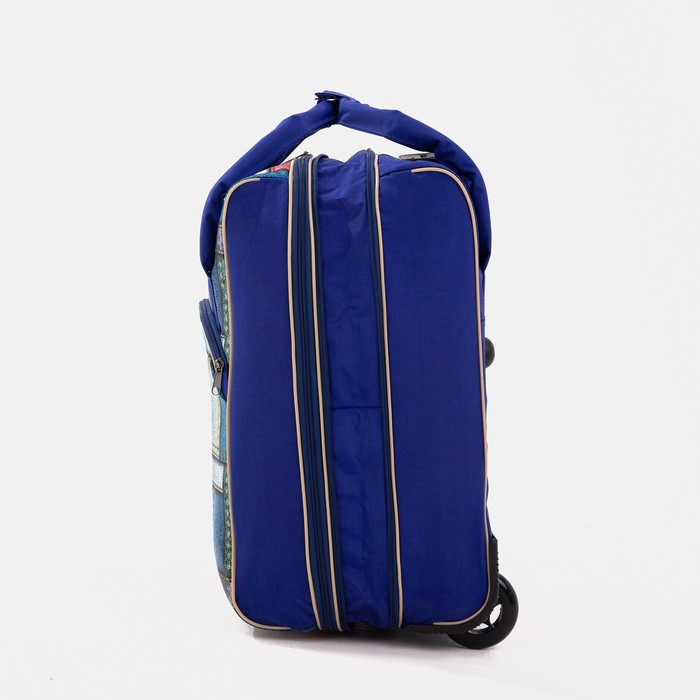 Чемодан малый 37 л (S) с сумкой, отдел на молнии, наружный карман, с расширением, цвет синий