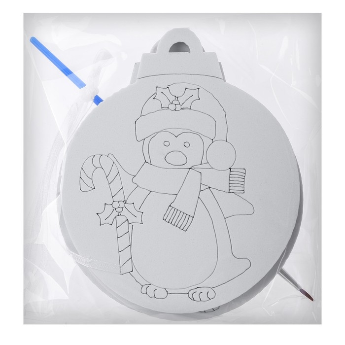 Ёлочное украшение под раскраску «Пингвин» 4 шт., кисть Ёлочное украшение под раскраску «Пингвин» 4 шт., кисть