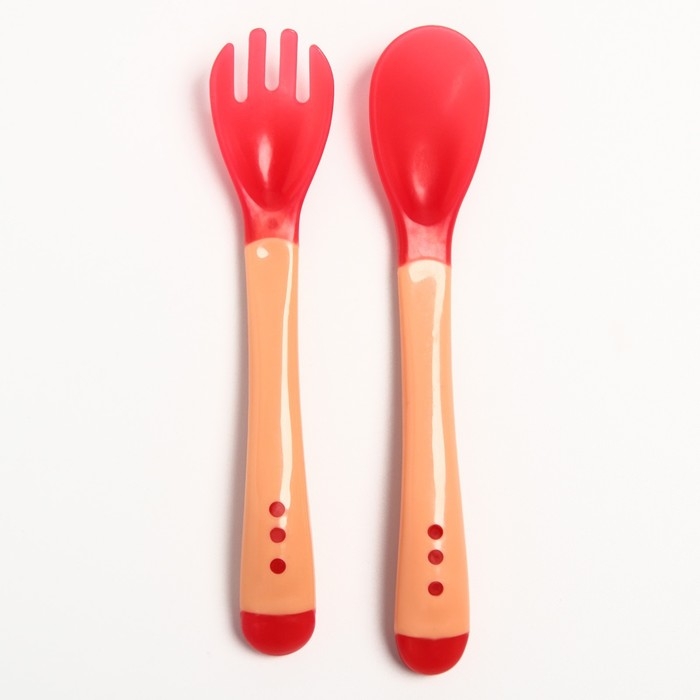 Набор приборов для кормления: термовилка и термоложка, 2 шт., цвет красно-бежевый Набор приборов для кормления: термовилка и термоложка, 2 шт., цвет красно-бежевый