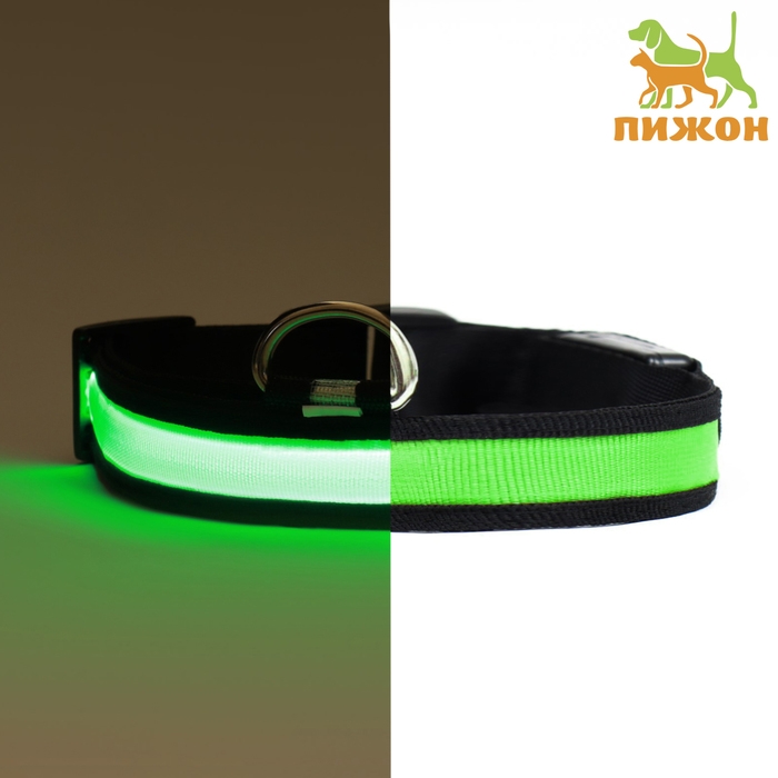 Ошейник с подсветкой Flash 3 режима свечения размер М, ОШ 40-48 х 2,5 см зелёный Ошейник с подсветкой Flash 3 режима свечения размер М, ОШ 40-48 х 2,5 см зелёный