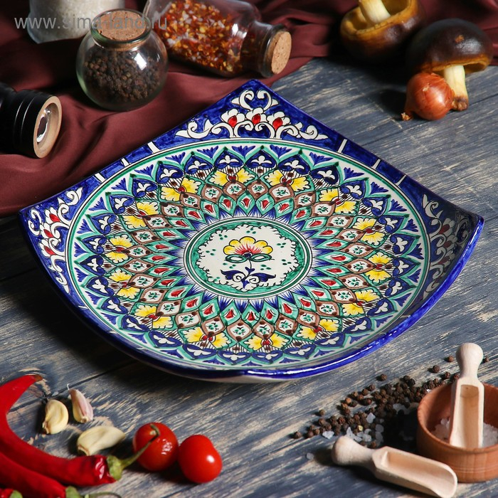 Ляган Риштанская Керамика  Ляган Риштанская Керамика "Узоры", 25 см, квадратный, синий