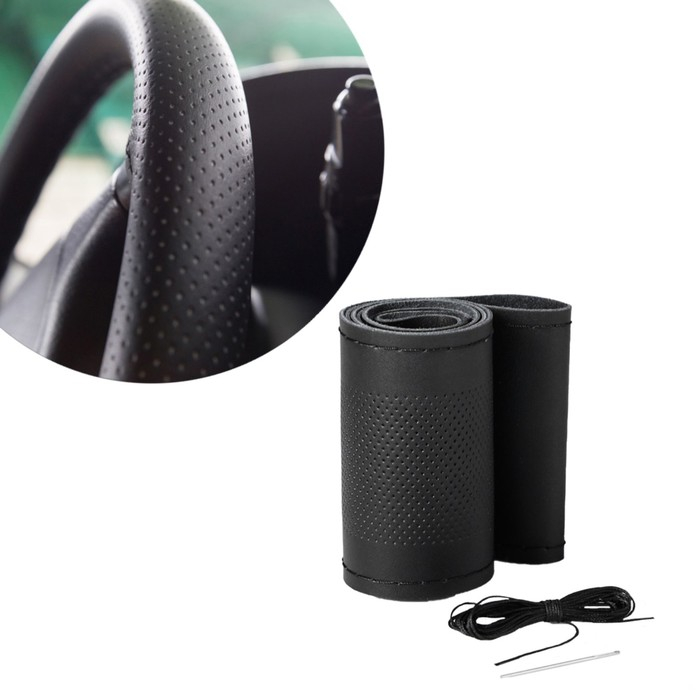 Оплетка на руль Cartage, 38 см, кожа PU, антискользящая, черный Оплетка на руль Cartage, 38 см, кожа PU, антискользящая, черный