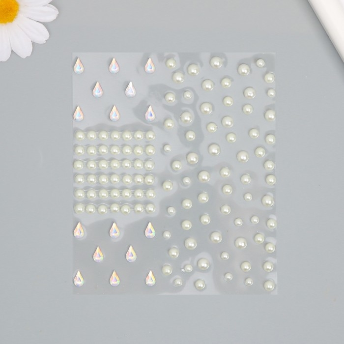 Наклейка пластик стразы Наклейка пластик стразы "Жемчужины и капли" 12х10 см