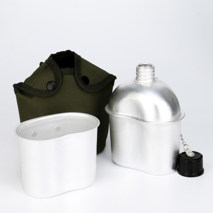 Фляжка армейская походная  Фляжка армейская походная "Аdventure" 0,8 л для воды, с котелком, металл, зелёный чехол