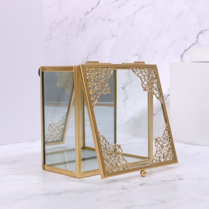 Органайзер для хранения «GREAT», с крышкой, стеклянный, с зеркальным дном, 1 секция, 10 × 10 × 6 см, цвет прозрачный/медный