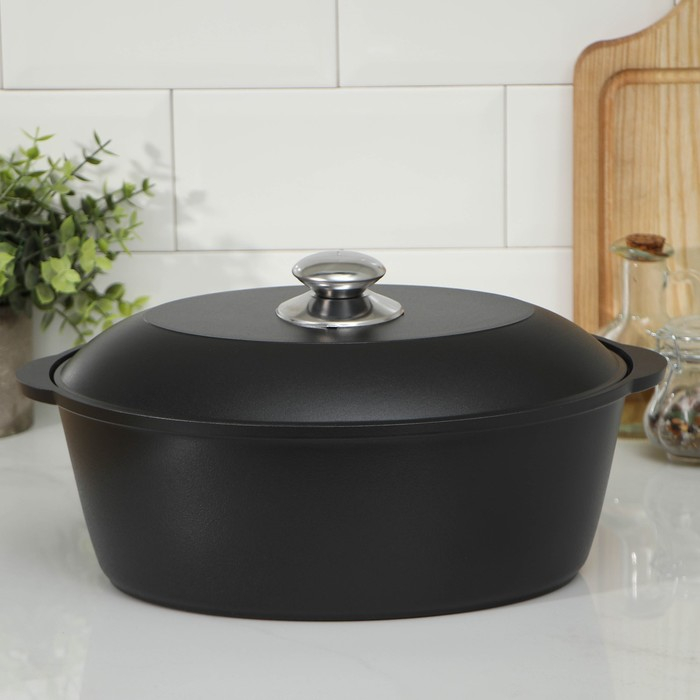 Утятница «Традиция», 4 л, алюминиевая крышка, антипригарное покрытие, цвет чёрный Утятница «Традиция», 4 л, алюминиевая крышка, антипригарное покрытие, цвет чёрный