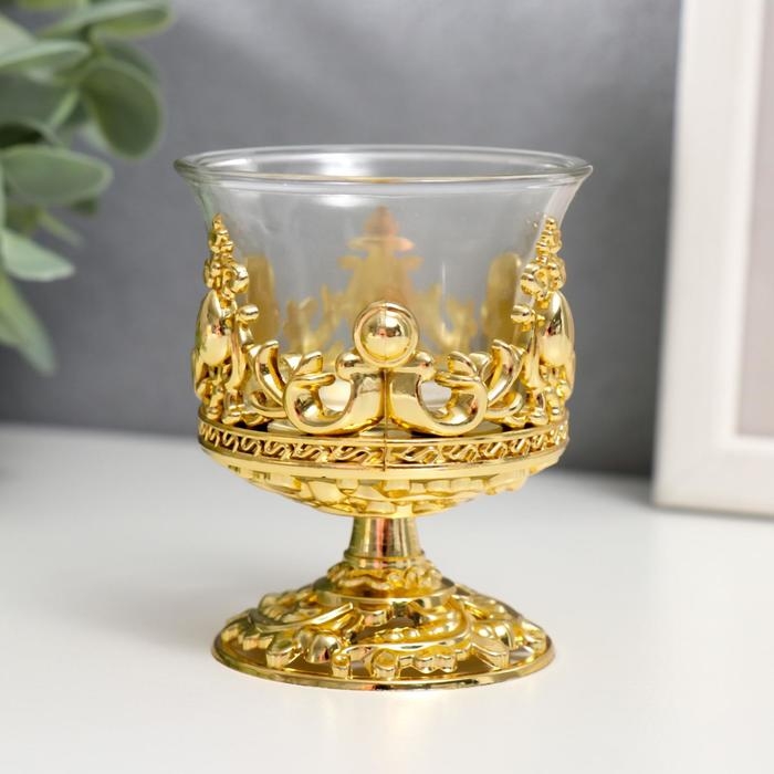 Подсвечник стекло, пластик на 1 свечу Подсвечник стекло, пластик на 1 свечу "Вьюнок" бокал на ножке золото 7,5х6х6 см