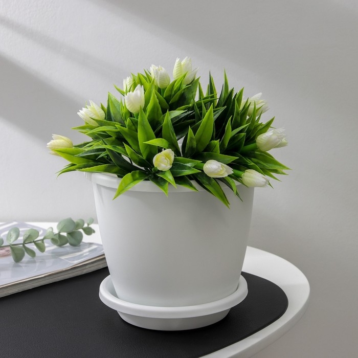 Горшок для цветов с поддоном «Афина», 2,2 л, пластиковый, цвет белый