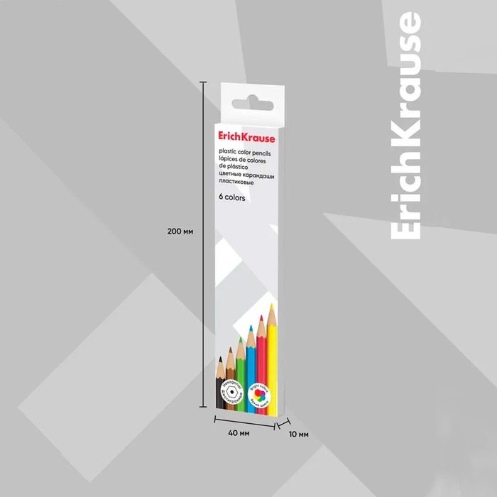 Карандаши 6 цветов, ErichKrause, пластик, шестигранные, 2,6 мм грифель, картонная упаковка, европодвес Карандаши 6 цветов, ErichKrause, пластик, шестигранные, 2,6 мм грифель, картонная упаковка, европодвес