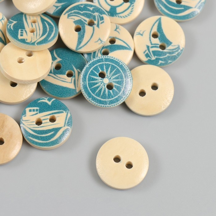 Пуговицы дерево для творчества 2 прокола Пуговицы дерево для творчества 2 прокола "Морской прибой" набор 40 шт 1,5х1,5х0,4 см