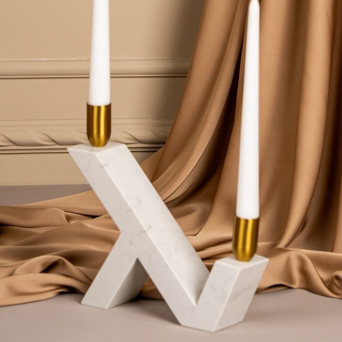 Подсвечник латунь, мрамор «Грани» 22 х 20 х 5 см