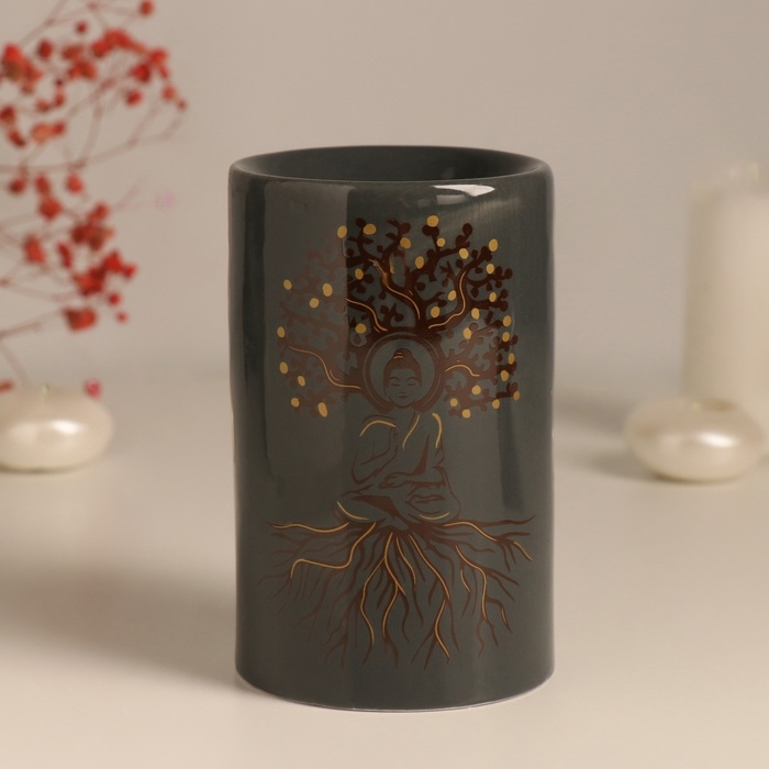 Аромалампа керамика  Аромалампа керамика "Фокус на себя" серая с золотом 7,2х7,2х11,6 см