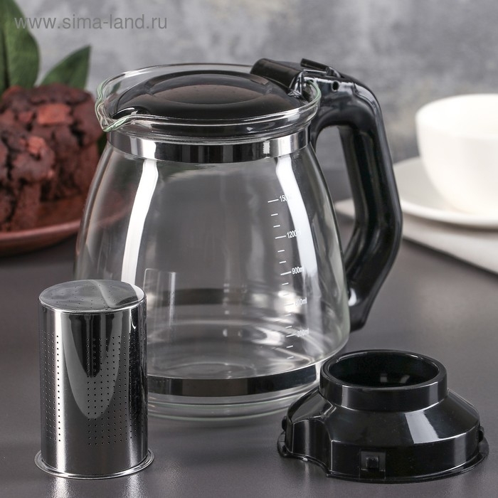 Чайник стеклянный заварочный «Иллюзия», 1,5 л, с металлическим ситом, цвет чёрный Чайник стеклянный заварочный «Иллюзия», 1,5 л, с металлическим ситом, цвет чёрный