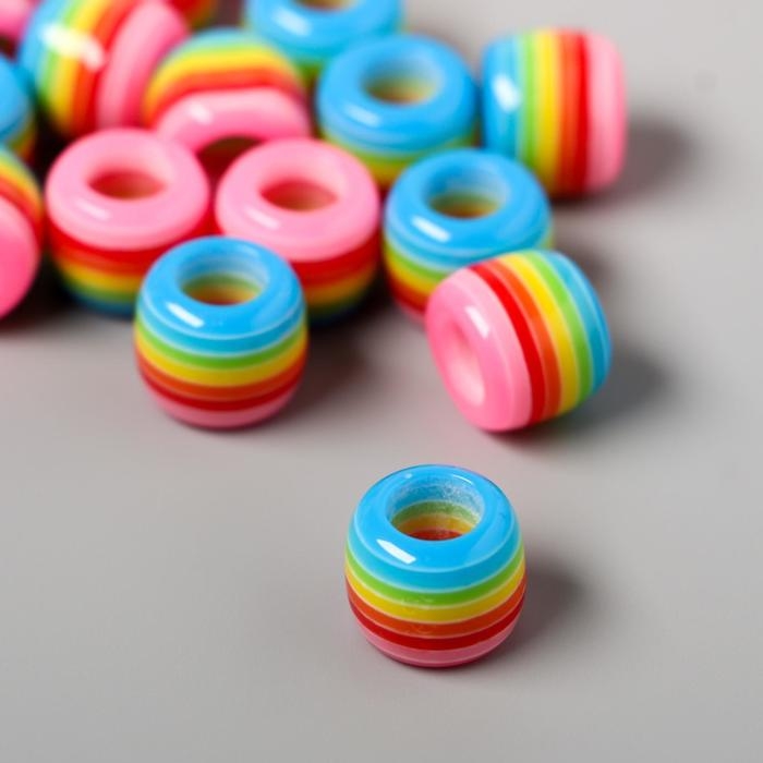 Бусины для творчества пластик Бусины для творчества пластик "Полосатый цилиндр с розовым" набор 20 шт 1х1,2х1,2 см