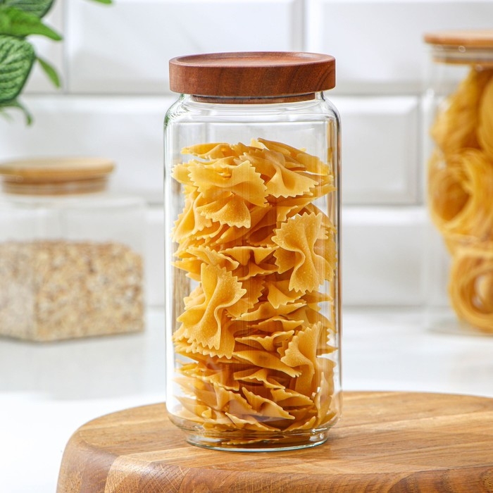 Банка стеклянная для хранения сыпучих продуктов Magistro Village, 900 мл, 9×19 см, с деревянной крышкой Банка стеклянная для хранения сыпучих продуктов Magistro Village, 900 мл, 9×19 см, с деревянной крышкой