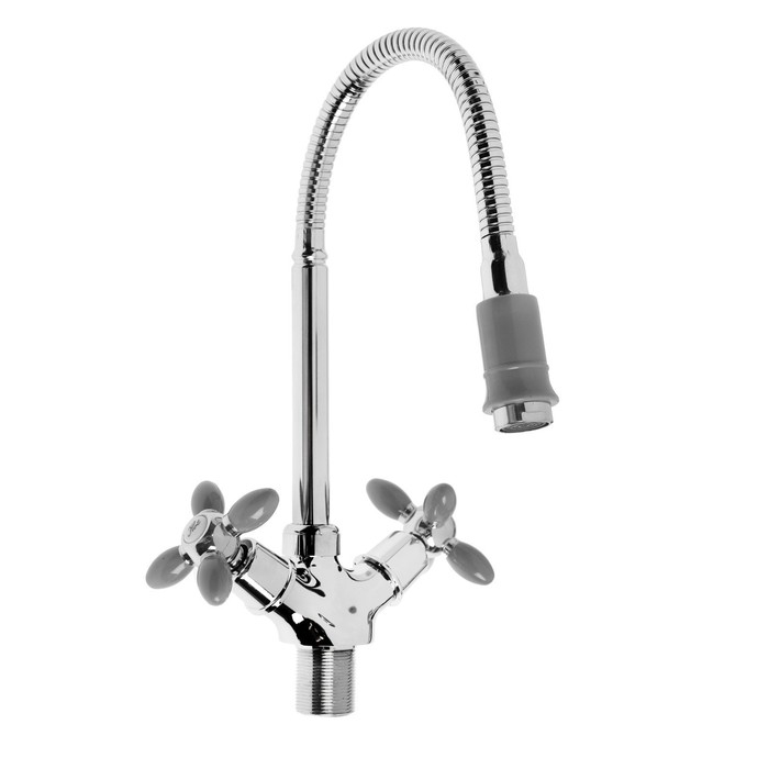 Смеситель для кухни ZEIN ZC2031, гибкий излив, кран-букса латунь 1/2 Смеситель для кухни ZEIN ZC2031, гибкий излив, кран-букса латунь 1/2", серый/хром