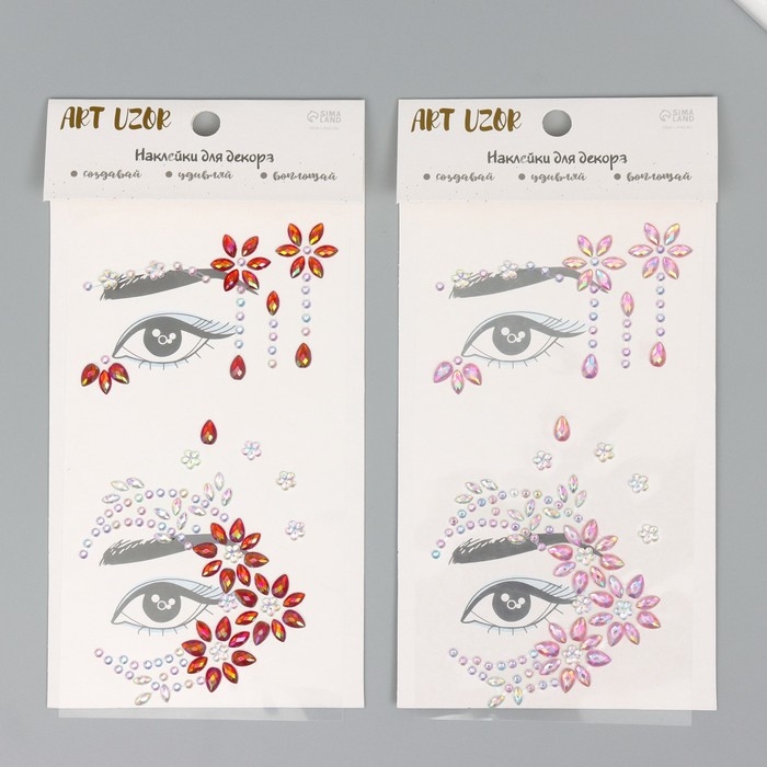 Наклейка пластик стразы Наклейка пластик стразы "Цветочные узоры и слезы-стразы" МИКС 10х19 см