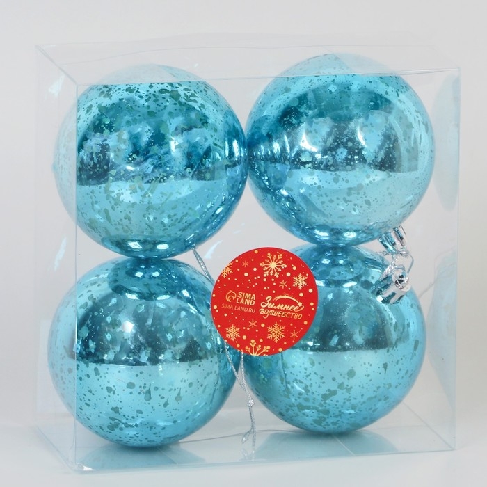 Набор шаров пластик d-8 см, 4 шт Набор шаров пластик d-8 см, 4 шт "Винтаж" голубой