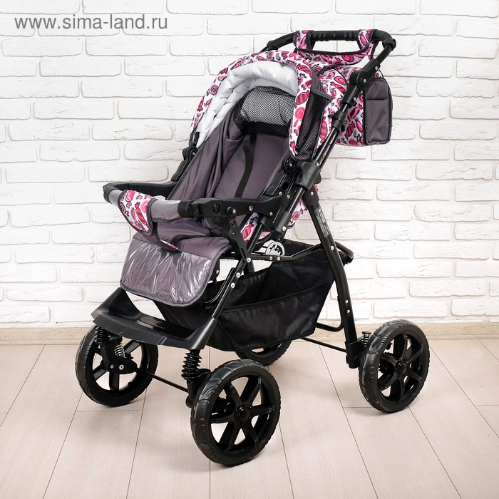 Коляска-трансформер «Гном», пластиковые колёса, оттенки розового, рисунок МИКС Коляска-трансформер «Гном», пластиковые колёса, оттенки розового, рисунок МИКС