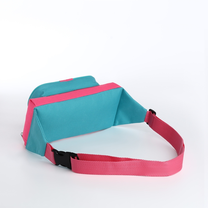 Поясная сумка на молнии, наружный карман, цвет розовый/бирюзовый Поясная сумка на молнии, наружный карман, цвет розовый/бирюзовый