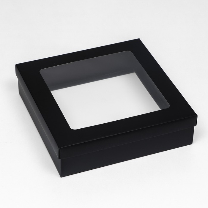 Коробка подарочная складная, упаковка, крышка-дно, чёрная, с окном 30 х 30 х 8 см Коробка подарочная складная, упаковка, крышка-дно, чёрная, с окном 30 х 30 х 8 см
