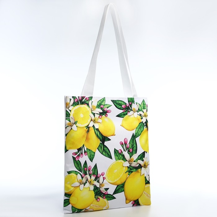 Сумка шопер «Лимоны» 35х0.5х40 см, отд без молнии, без подклада, белая Сумка шопер «Лимоны» 35х0.5х40 см, отд без молнии, без подклада, белая