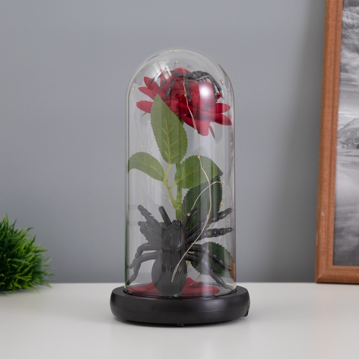 Светильник колба «Паук с розой» 1,5Вт, LED, 3xAAA, черный USB 11х11х21см Светильник колба «Паук с розой» 1,5Вт, LED, 3xAAA, черный USB 11х11х21см