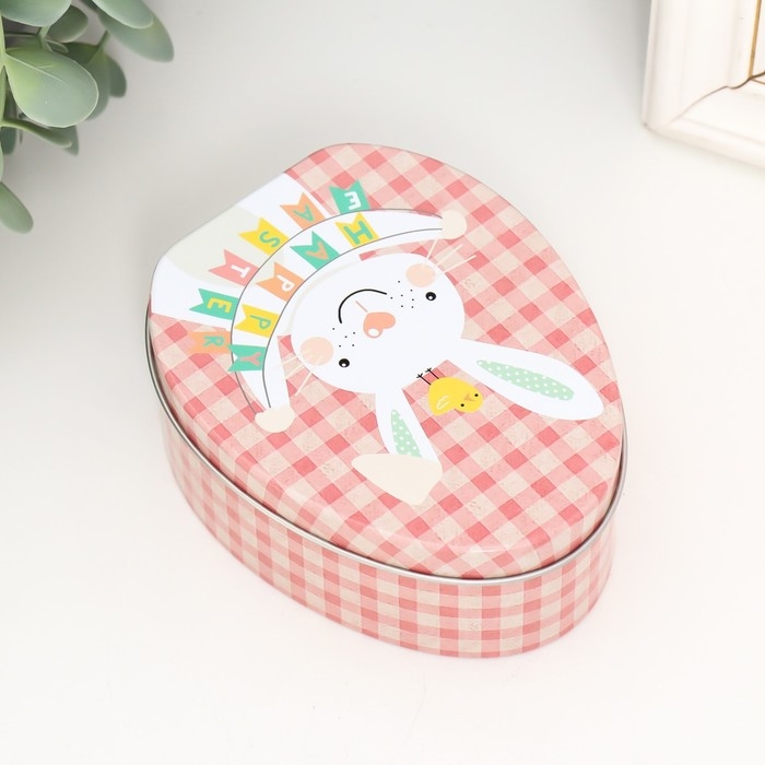 Шкатулка металл яйцо Шкатулка металл яйцо "Зайчик с растяжкой Счастливой Пасхи" 11,7х9,2х4,5 см