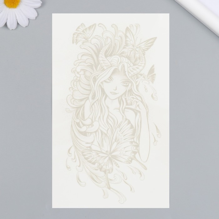 Татуировка на тело синяя Татуировка на тело синяя "Девушка с рожками" 18х11 см