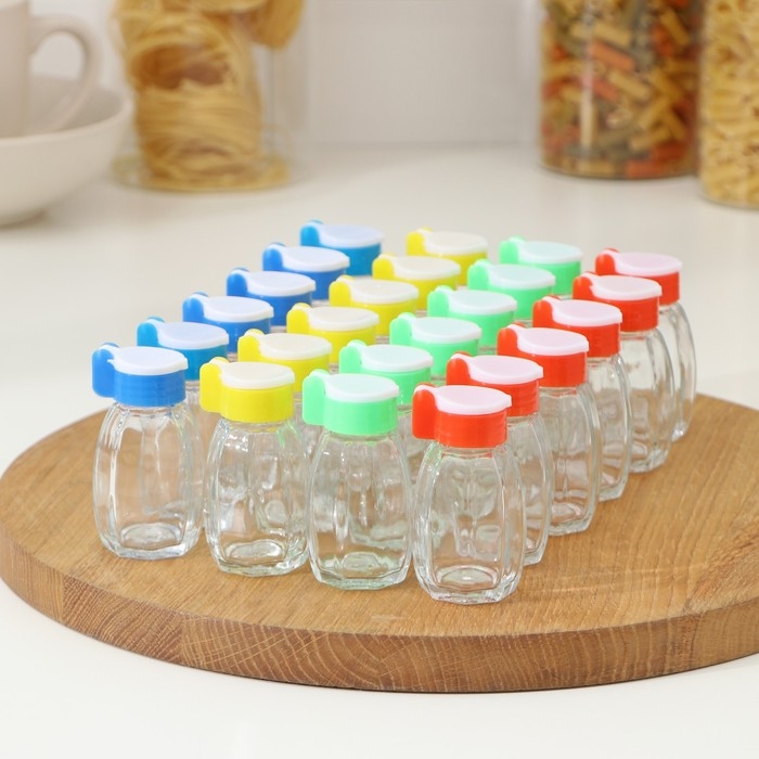 Набор стеклянных солонок Доляна «Грани», 30 мл, 3,5×7 см, 24 предмета, цвет МИКС Набор стеклянных солонок Доляна «Грани», 30 мл, 3,5×7 см, 24 предмета, цвет МИКС