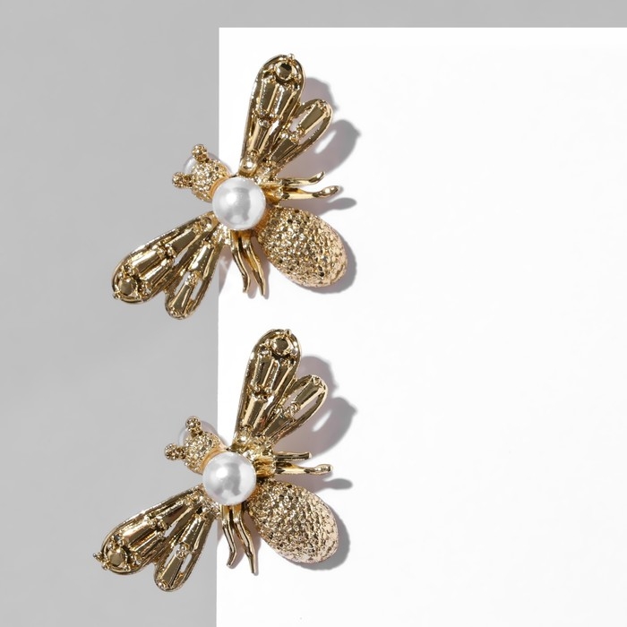 Серьги с жемчугом «Мухи» сказочные, цвет белый в золоте Серьги с жемчугом «Мухи» сказочные, цвет белый в золоте