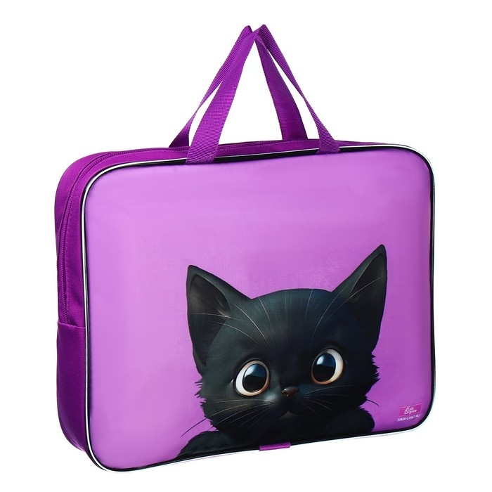 Папка с ручками текстильная А4, 350 х 270 х 70 мм, Calligrata Папка с ручками текстильная А4, 350 х 270 х 70 мм, Calligrata "Котик чёрный"