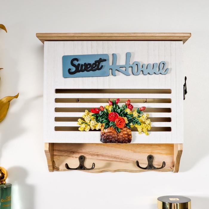 Ключница дерево 6 крючков Ключница дерево 6 крючков "Корзина с цветами - Sweet home" 24х8,7х26 см