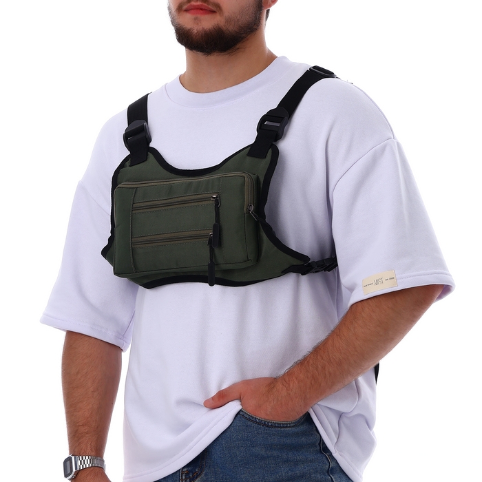 Сумка нагрудная на молнии, 2 наружных кармана, цвет зелёный Сумка нагрудная на молнии, 2 наружных кармана, цвет зелёный