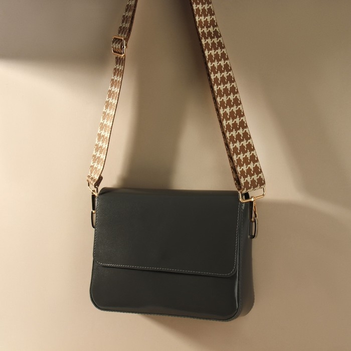 Ручка для сумки «Гусиная лапка», стропа, с карабинами, 139 ± 3 × 3,8 см, цвет бежевый/коричневый Ручка для сумки «Гусиная лапка», стропа, с карабинами, 139 ± 3 × 3,8 см, цвет бежевый/коричневый