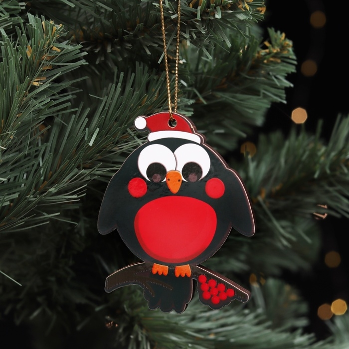 Ёлочная игрушка двусторонняя Ёлочная игрушка двусторонняя "Снегирь на ветке", 9х6 см