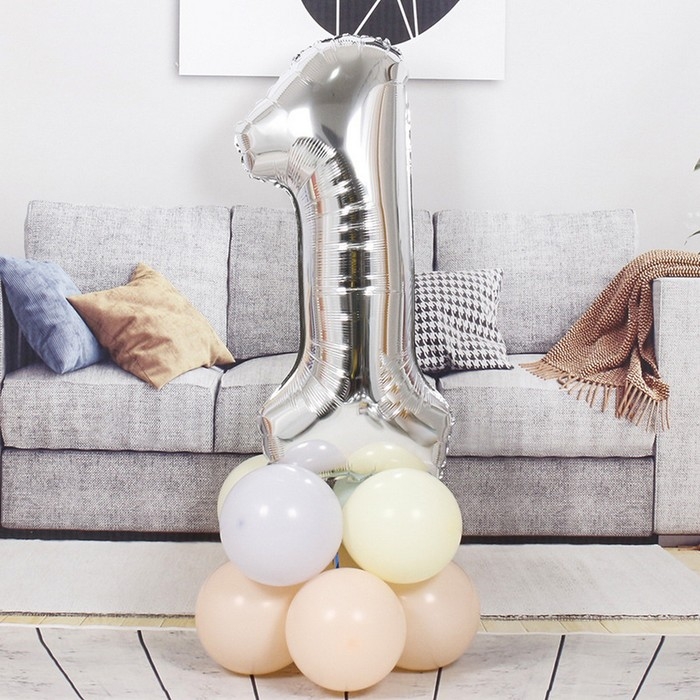 Шар фольгированный 40 Шар фольгированный 40" Цифра 1, цвет серебряный