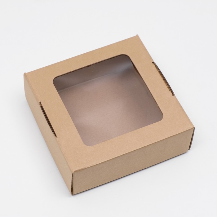 Коробка самосборная, с окном, крафт, бурая, 16 х 16 х 6 см Коробка самосборная, с окном, крафт, бурая, 16 х 16 х 6 см