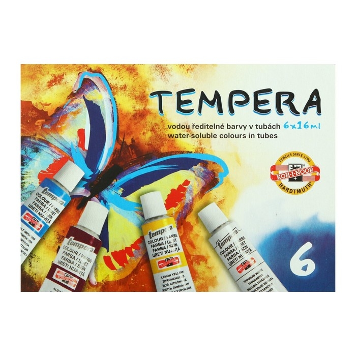 Краски темперные 6 цветов по 16 мл, Koh-I-Noor, в тубах, без кисти Краски темперные 6 цветов по 16 мл, Koh-I-Noor, в тубах, без кисти