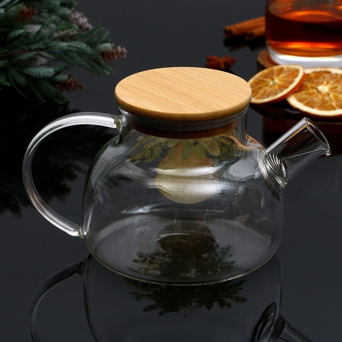 Новый год. Чайник заварочный стеклянный с бамбуковой крышкой «Зимние истории», 800 мл Новый год. Чайник заварочный стеклянный с бамбуковой крышкой «Зимние истории», 800 мл