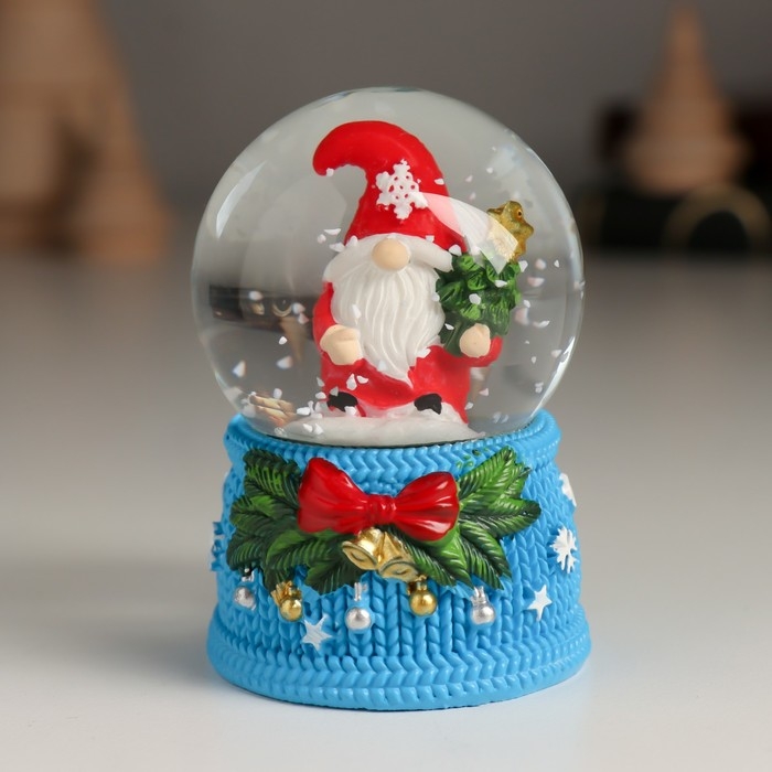 Сувенир полистоун водяной шар "Гномик с бантом и колокольчиками" МИКС 4,6х4,6х6,7 см